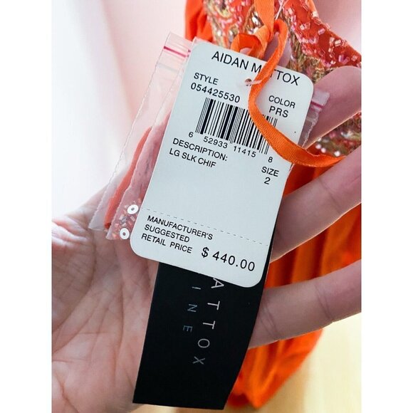 NWT Aidan Mattox Orange Beaded Empire Waist Grecian Silk Chiffon Gown 2 - Picture 9 of 10
